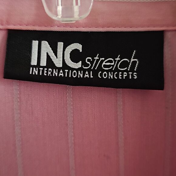 INC Stretch Button Down Shirt, Pink w/White Stripes, Size 6 - Picture 3 of 4